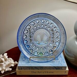 Vintage 1970s Cobalt Blue Pressed Glass Plate- Madrid Pattern